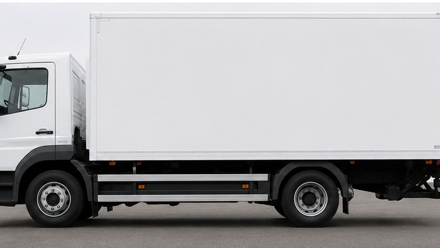 Seitenansicht eines Mercedes-Benz Atego mit geschlossenem Kofferaufbau